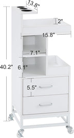 BarberPub Salon Storage Rolling Trolley Cart, Barber Mobile Station for Hair Stylist with Lockable Wheels & Tool Holders, Beauty 6 Tier Utility Organizer for Spa Supplies 2496 (White)