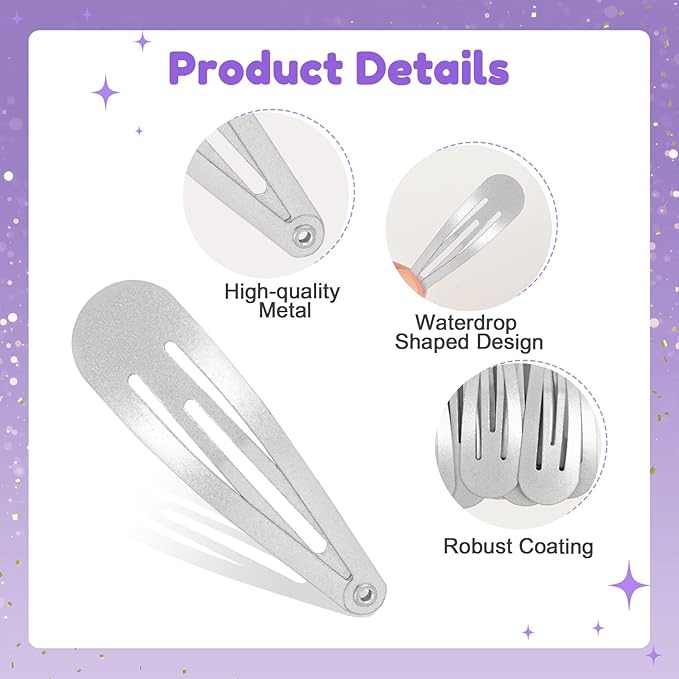 2 Inch Silver Grey Hair Clips Barrettes Metal Snap Clips for Women Durable Water Drop Ideal Hair Accessories for Hairdressing Wedding and Everyday Use 20 pcs