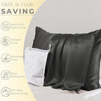 PROMEED Upgraded Grade 6A+ Black Silk Pillowcase with Zipper, 23 Momme Natural Mulberry Silk Pillow Cases for Hair and Skin - Easy Care with Free Laundry Bag (King 20"x36", Black)