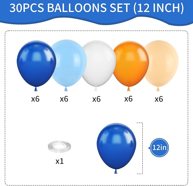 Orange and Blue Balloons, 12 Inch Orange White Blue Balloon Pastel Orange Royal - Image 2