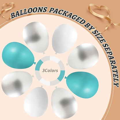 412Pcs Teal Silver White Balloon Garland Arch Kit, 18 12 10 5 Inch Different - Image 4