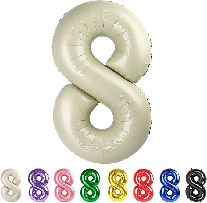 8 Balloon Numbers Party Decorations, 40In Cream Balloons by Mluchee