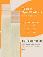 DOORES Tape in Hair Extensions Human Hair, Platinum Blonde 26 Inch 10pcs 30g, Real Hair Skin Weft Hair Extensions Straight Double Side Tape