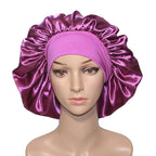 VEYRNEIC Hair Satin Bonnet for Sleeping Shower Caps Silk Chemo Caps with Wide Elastic Band Night Sleep Cap Bonnets for Black Women Braids (Dark Purple)