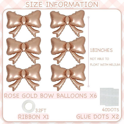 6 Pieces Bow Balloons, Rose Gold Matte Metallic Foil Bow Balloon - Image 5