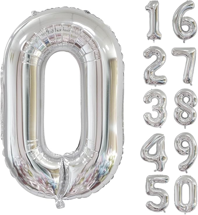 40 inch Silver Number Balloon Giant Foil Helium Balloons Silver Number 0 Balloon by Yeodong