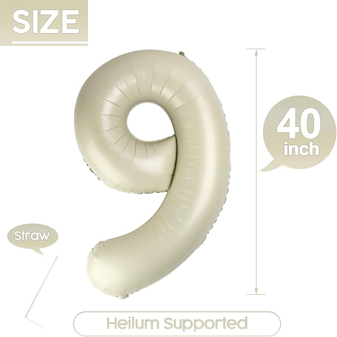 9 Balloon - Cream Birthday Number Balloons, 40 Inch Decorations Men Women | - Image 5