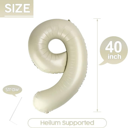 9 Balloon - Cream Birthday Number Balloons, 40 Inch Decorations Men Women | - Image 5