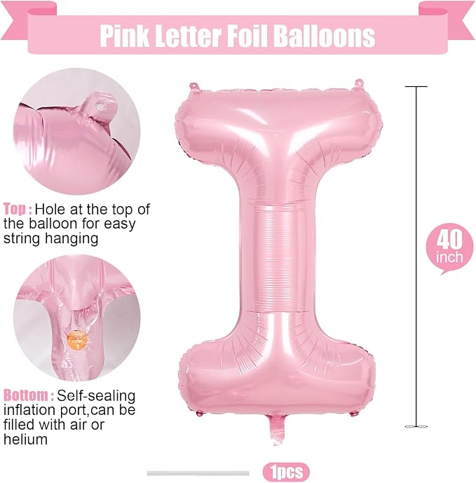 Pink Letter I Balloons, 40 Inch I Letter Balloon Light Pink, A to Z Alphabet - Image 2