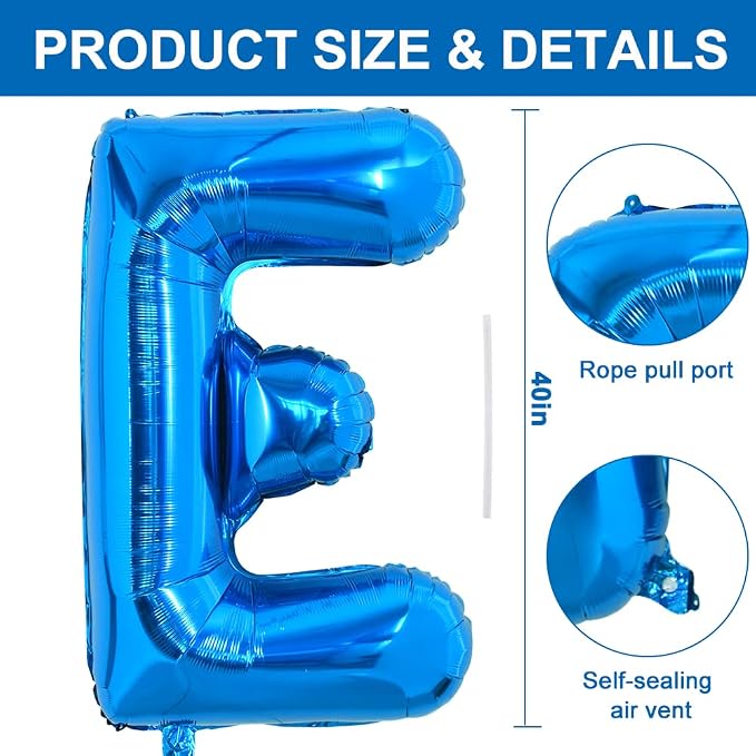 TONIFUL 40 Inch Large Blue Letter E Foil Balloons Alphabet Balloons | Giant - Image 2
