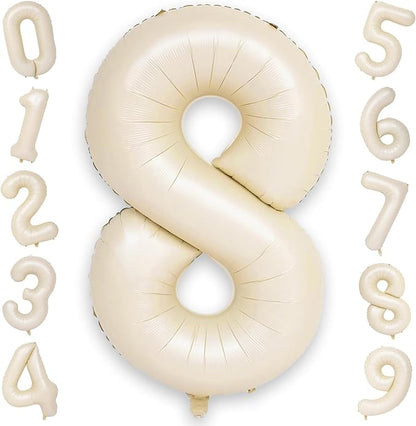 40 Inch Balloon Number 8 Beige, Large Foil Cream Number 8 Balloons Set 0-9 by KAINSY
