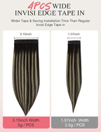 DOORES Invisi Edge Tape in Wide Hair Extensions Human Hair, Natural Black to Light Blonde 4PCS Injection Tape ins 20g 14 Inch, Virgin Human 3 Inch Wide Injected Extensions Invisible