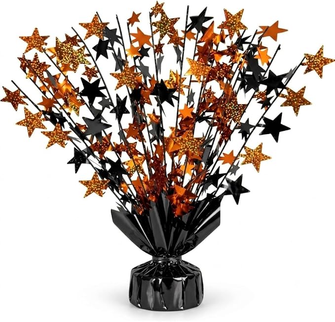 PMU Bursting Star Metallic Foil Spray Centerpiece- Metallic Black & Orange by PMU