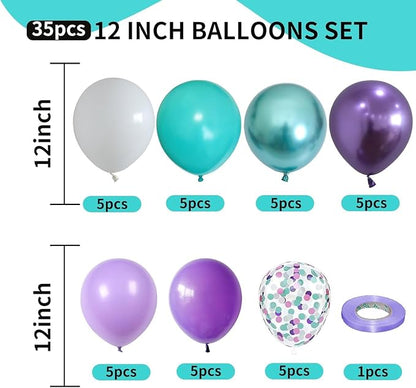 Mermaid Balloon, 12 Inch Mermaid Theme Balloon, Metallic Purple Green Party - Image 2