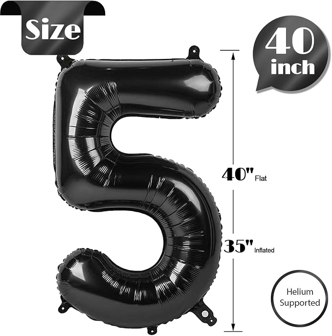 Black Number 5 Balloon 40 Inch, 5th Birthday Party Decorations Men Women | Foil - Image 5