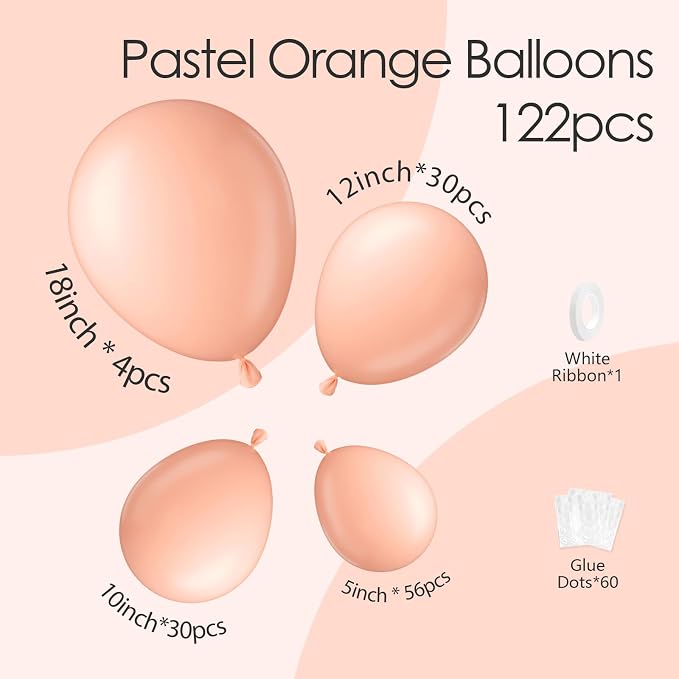 Awenztech 122pcs Peach Pastel Orange Latex Balloons in 18 12 10 5 inches | - Image 2