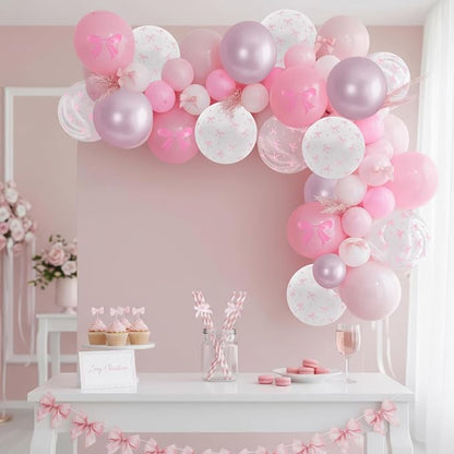 Pink Bow Balloons, Bow Printed Balloon Metallic Confetti Balloon - Image 6