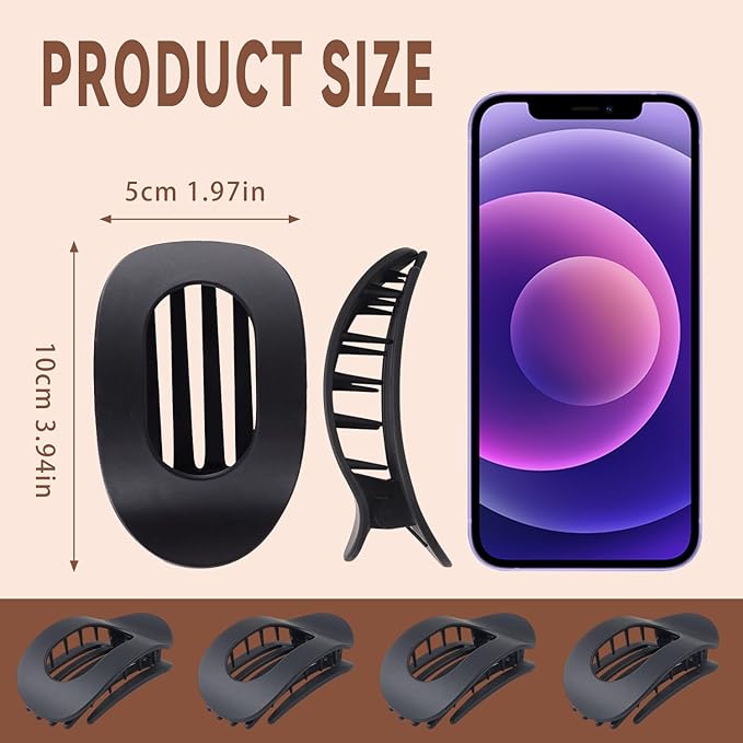 4 PCS Hair Clips Flat claw clips for women,Non Slip Hair Claw Clips for thick hair and thin hair, French ergonomic hair accessories Set