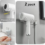 2 Pack Hair Dryer Holder, Self Adhesive Wall Mount Waterproof Blow Dryer Rack Storage Organizer Hanger, Compatible with Dyson and Most Hair Blower Appliance, Brush, Curling Iron, Straightener