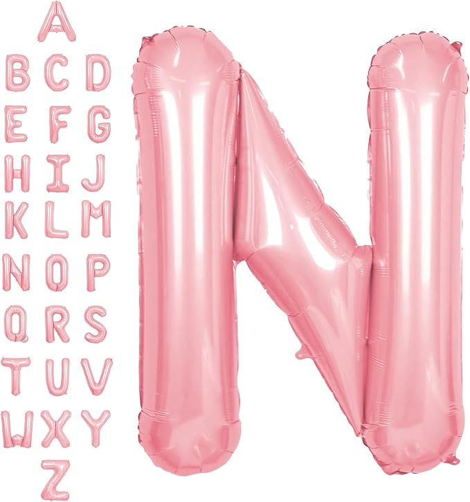 SUWEN 40 Inch Pink Large N Letter Balloons Big Foil Helium A-Z | Jumbo Mylar by SUWEN