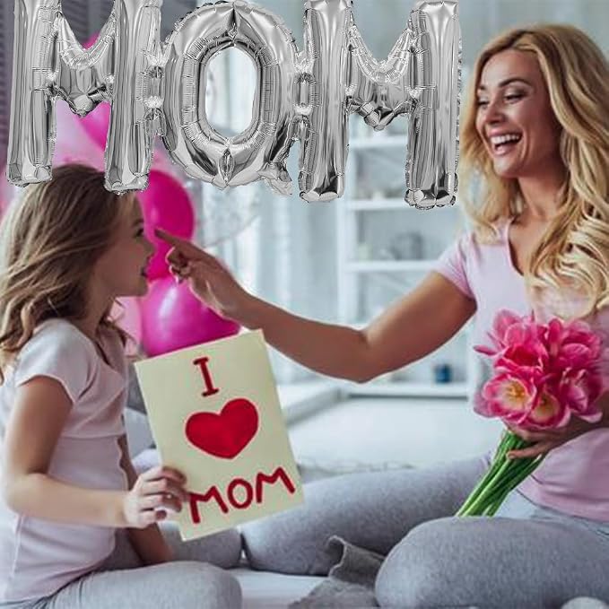 Silvery Mom Balloons Letter Balloon Mother's Day Balloons Conjoined Mom Foil - Image 4