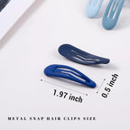 Small Hair Barrettes For Women No Slip Metal Snap Clips For Thin And Fine Hair,Matte Multiple Blue,20 PCS,1.97 x 0.5 Inch.