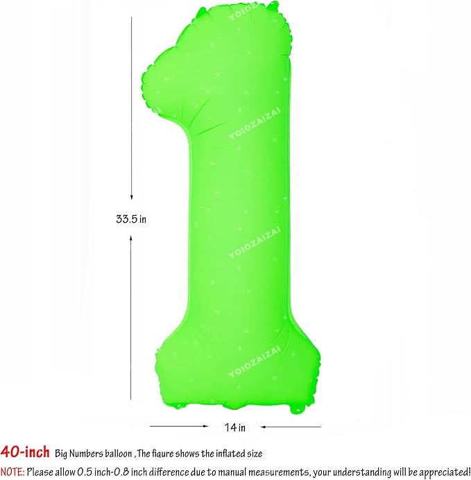 40IN Fluorescent Green Number 1 Balloons Glow In The Dark Green Balloon | - Image 2