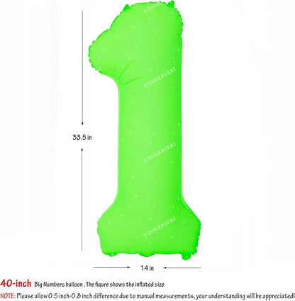 40IN Fluorescent Green Number 1 Balloons Glow In The Dark Green Balloon | - Image 2