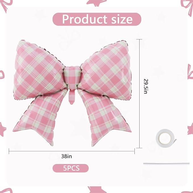 38 Inches Bow Balloon Checkered Pink - Image 2
