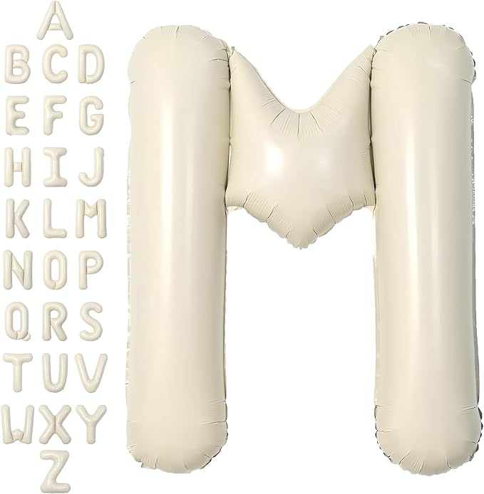 SUWEN 40 Inch Cream Large M Letter Balloons Big Foil Helium A-Z | Jumbo Mylar by SUWEN