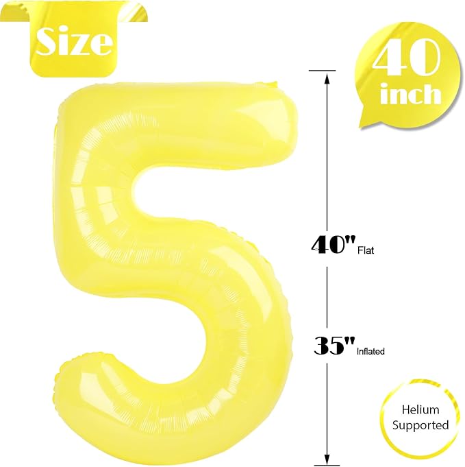 Yellow Number 5 Balloon 40 Inch - Image 5