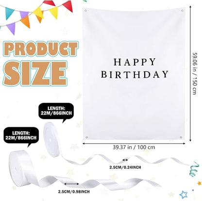 Oudain 60x78 Inch Happy Birthday Burlap Banner, Fabric Party Decorations - Image 2