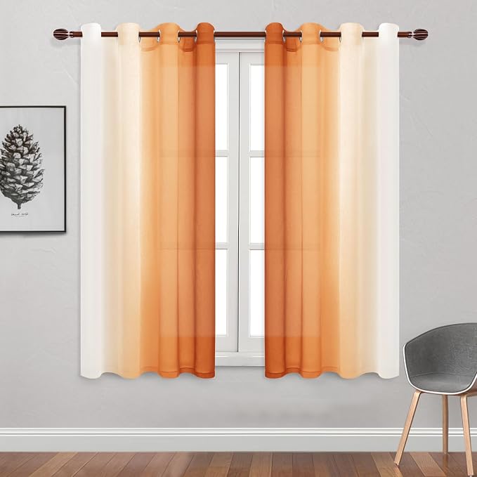 DWCN Autumn Faux Linen Ombre Sheer Curtains - Image 2