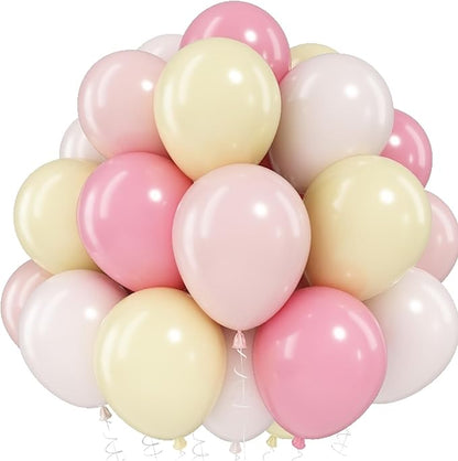 Pink and Yellow Balloons, 12 Inch Pastel Baby Light Pink Yellow Sand White by Jobkoo