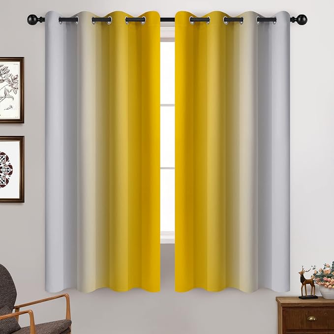 Yakamok Ombre Curtains Yellow and Greyish White - Image 2