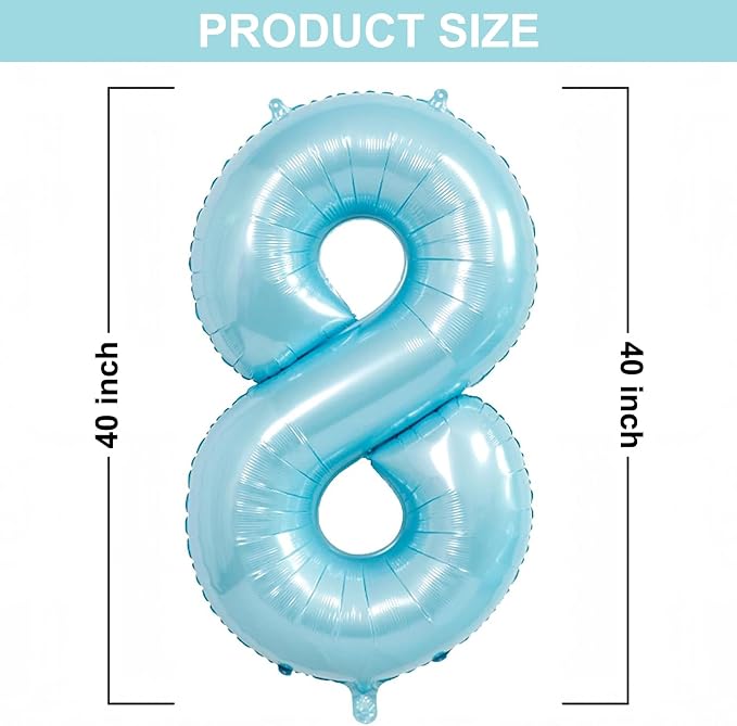 40 Inch Light Blue Number 8 Balloon | 8 Birthday Balloon - Image 2
