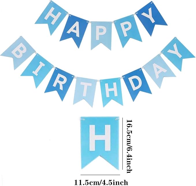 Happy Birthday Gradient Blue Banner Decoration Party Supplies - Image 2