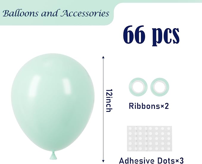 Voircoloria 66pcs Mint Green Pastel Green Latex Party Balloons, 12inch | - Image 2