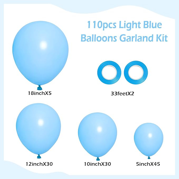 FOTIOMRG 110pcs Light Blue Balloon Garland Arch Kit, 18 12 10 5 inch Light Blue - Image 2