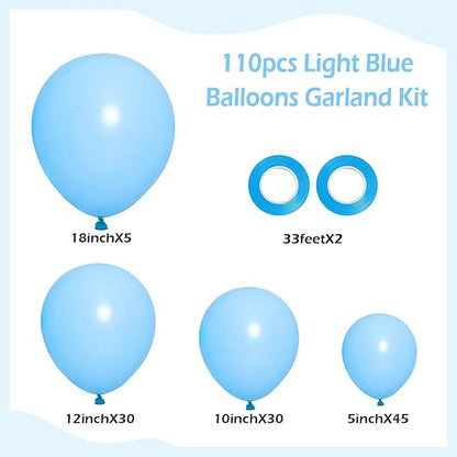 FOTIOMRG 110pcs Light Blue Balloon Garland Arch Kit, 18 12 10 5 inch Light Blue - Image 2