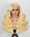 34 Inch 613 13x6 Lace Front Wig Human Hair 180 Density Blonde Wig Human Hair Body Wave 100% Real Human Hair True Length Random Dyeing No Shedding No Synthetics Triple Lifespan 3X