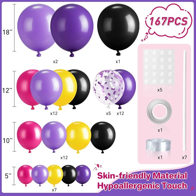 Black Purple Red Yellow Balloon Garland Arch Kit - Image 2