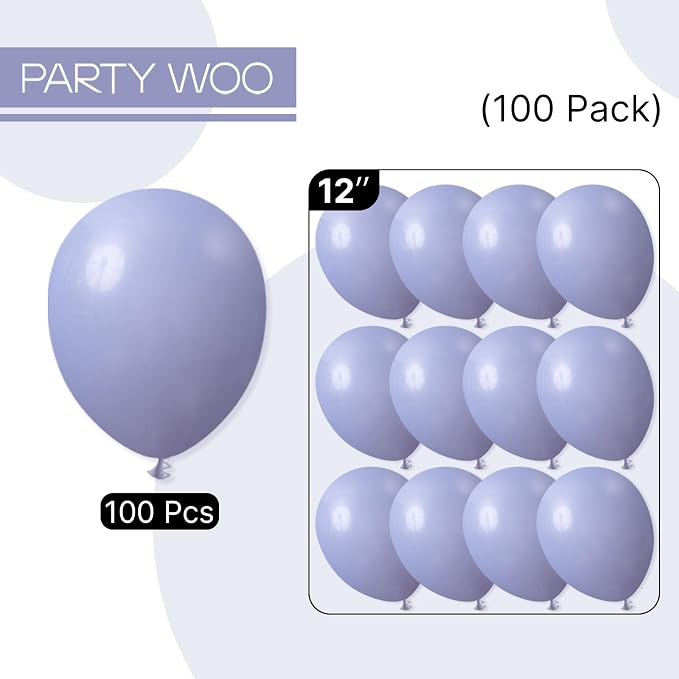 PartyWoo Dusty Blue Balloons 100pcs Boho Dusty Purple Muted Lavender Color | 12 - Image 8