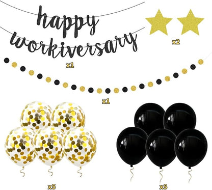 Happy Workiversary Banner Black Gold Glitter Work Anniversary Party Decorations - Image 3
