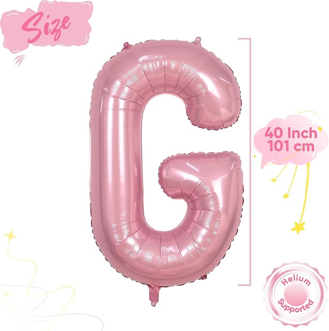 Pink Letter Balloon G, 40 Inch Big Pastel Pink Foil Helium Alphabet G Letter - Image 2
