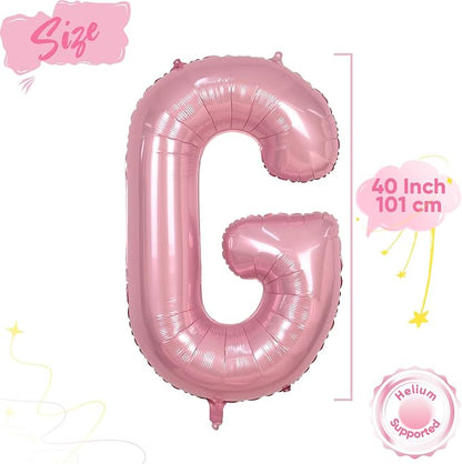 Pink Letter Balloon G, 40 Inch Big Pastel Pink Foil Helium Alphabet G Letter - Image 2