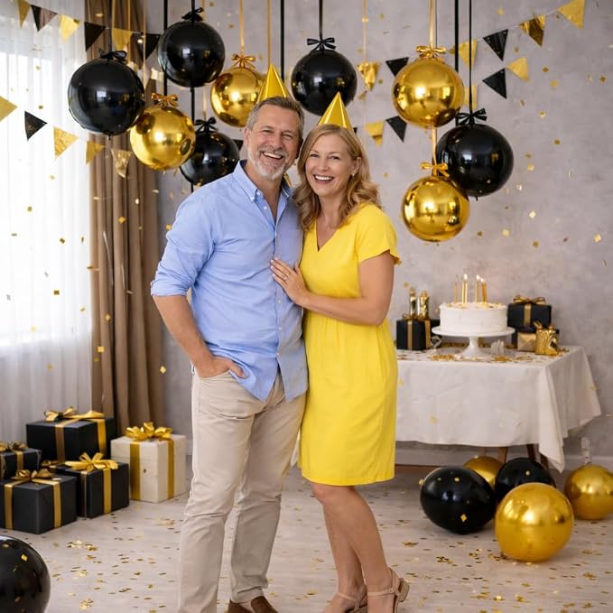 Black Gold Round Foil Balloons - Image 3