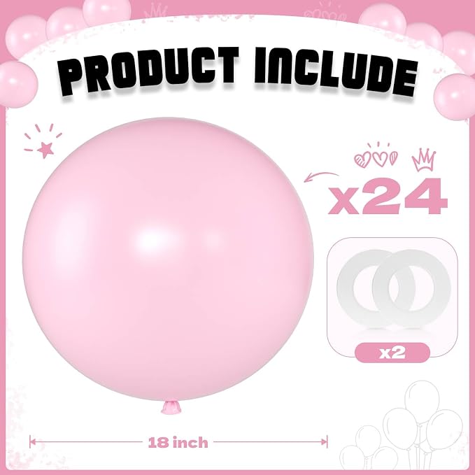 Pastel Pink Balloons 18 Inch 24 Pack Matte Helium Latex Round Balloons - Image 2