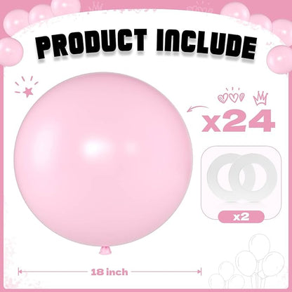Pastel Pink Balloons 18 Inch 24 Pack Matte Helium Latex Round Balloons - Image 2