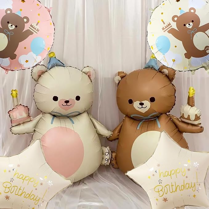 Matte Bear Birthday Party Balloons, Big Brown Bear Foil Balloons Set | Animal - Image 3